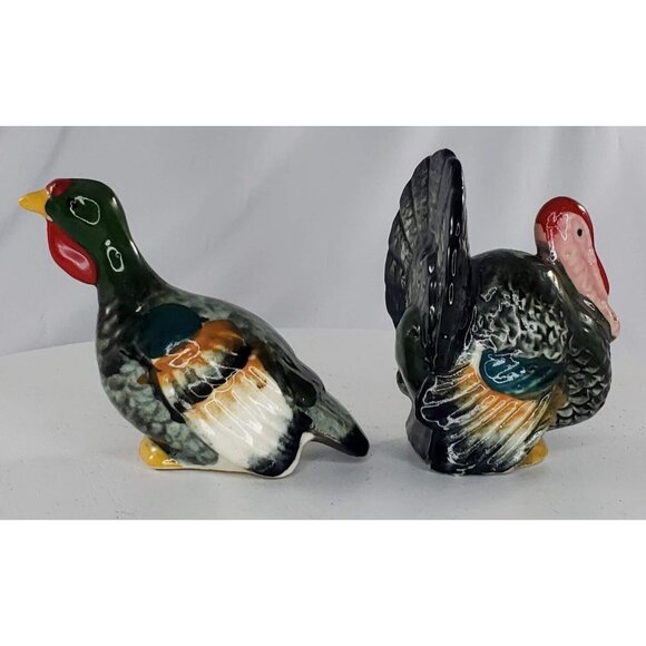 Vintage Turkey Salt Pepper Shaker Ceramic Set Japan Colorful - Picture 3 of 5